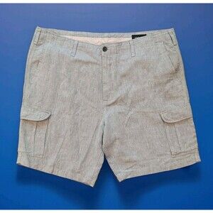 Claiborne Men's 44 Linen-Cotton 75/25 Blend Cargo Shorts Light Blue Flat front